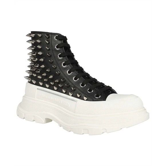 Alexander McQueen Tread Slick Leather Lace-Up Chunky Boots Black/White EU 39.5 - Picture 1 of 9